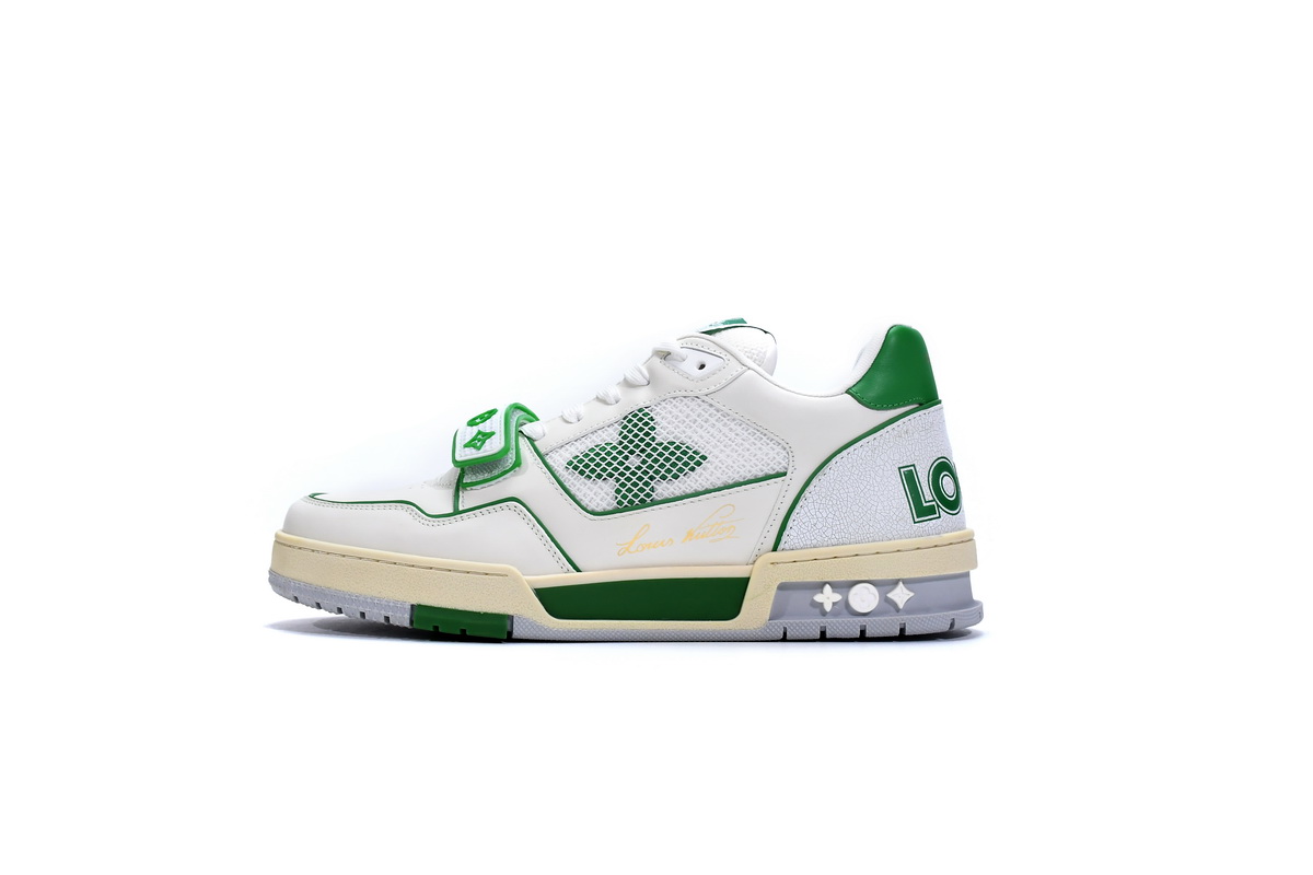 Louis Vuitton Trainer White Green 1A98UX | Premium Designer Footwear